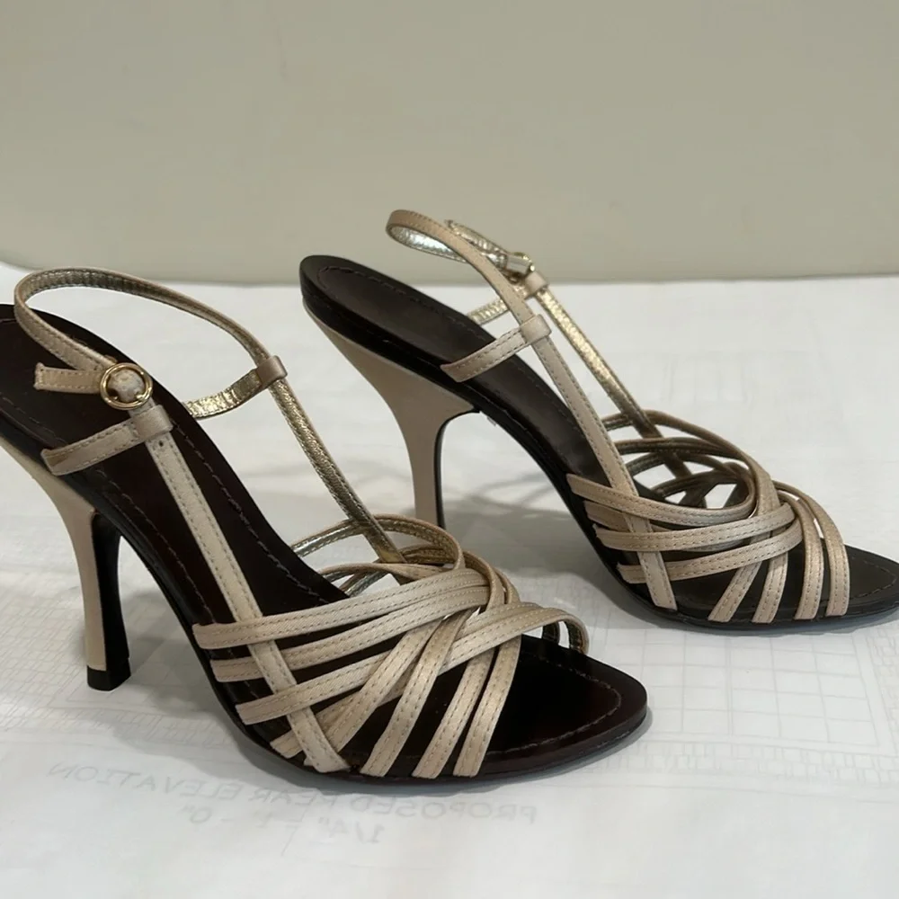 BCBG Cream High Heeled Sandals with Strappy Design